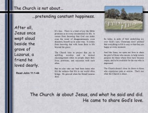 The Church Is Not About… pretending constant happiness (tract)