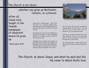 The Church Is Not About… whether you grew up Methodist, Catholic, or Lutheran (tract)